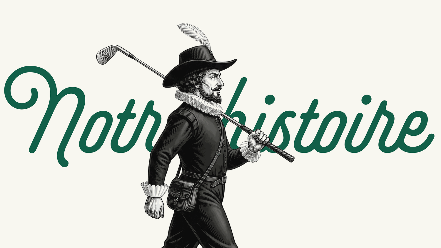 Notre histoire : illustration gravure d'un personnage d'époque en golfeur, Minigolf de la Tour-du-Nordet
